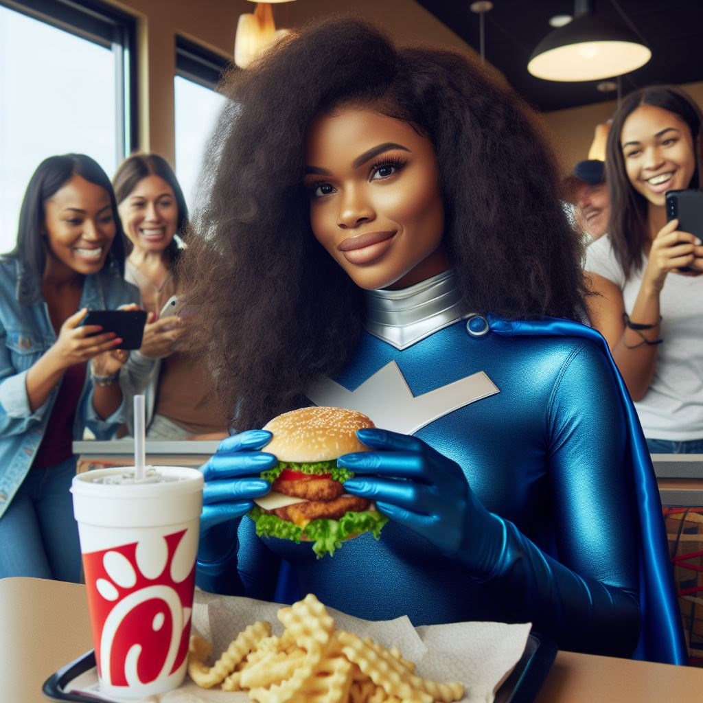 black super woman eating 3